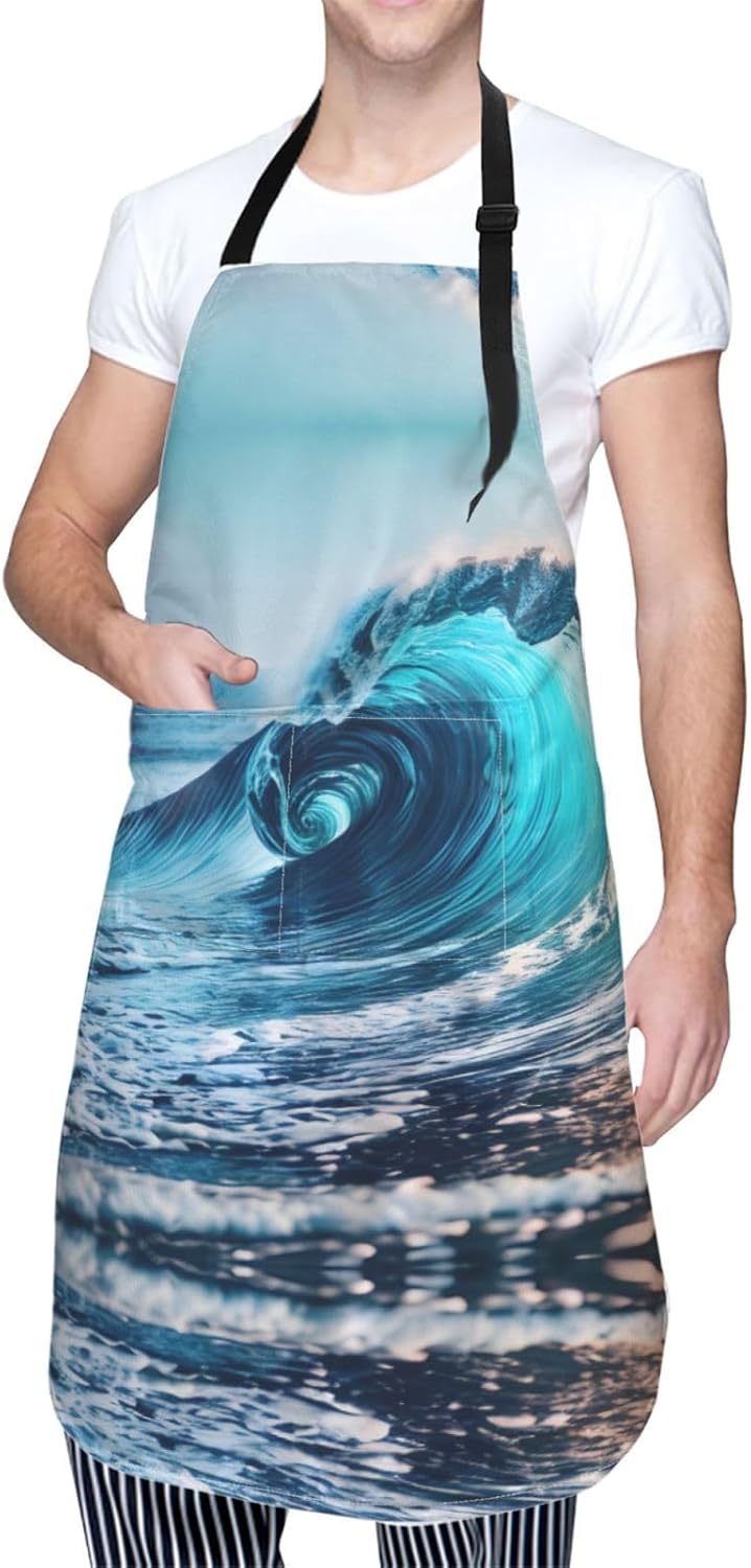 Ocean Sea Wave Print Laundry apron 28x33 In Waterproof Kitchen Apron w