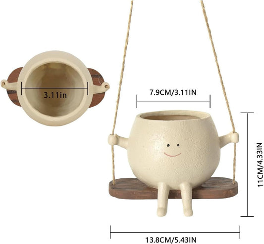 plplaaoo Swing Face Planter Pot, Hanging Planters for Indoor Plants, Swing Face Planter Pot Exquisite Lovely Unique Resin Hanging Planter with Rope for Plants Succulent