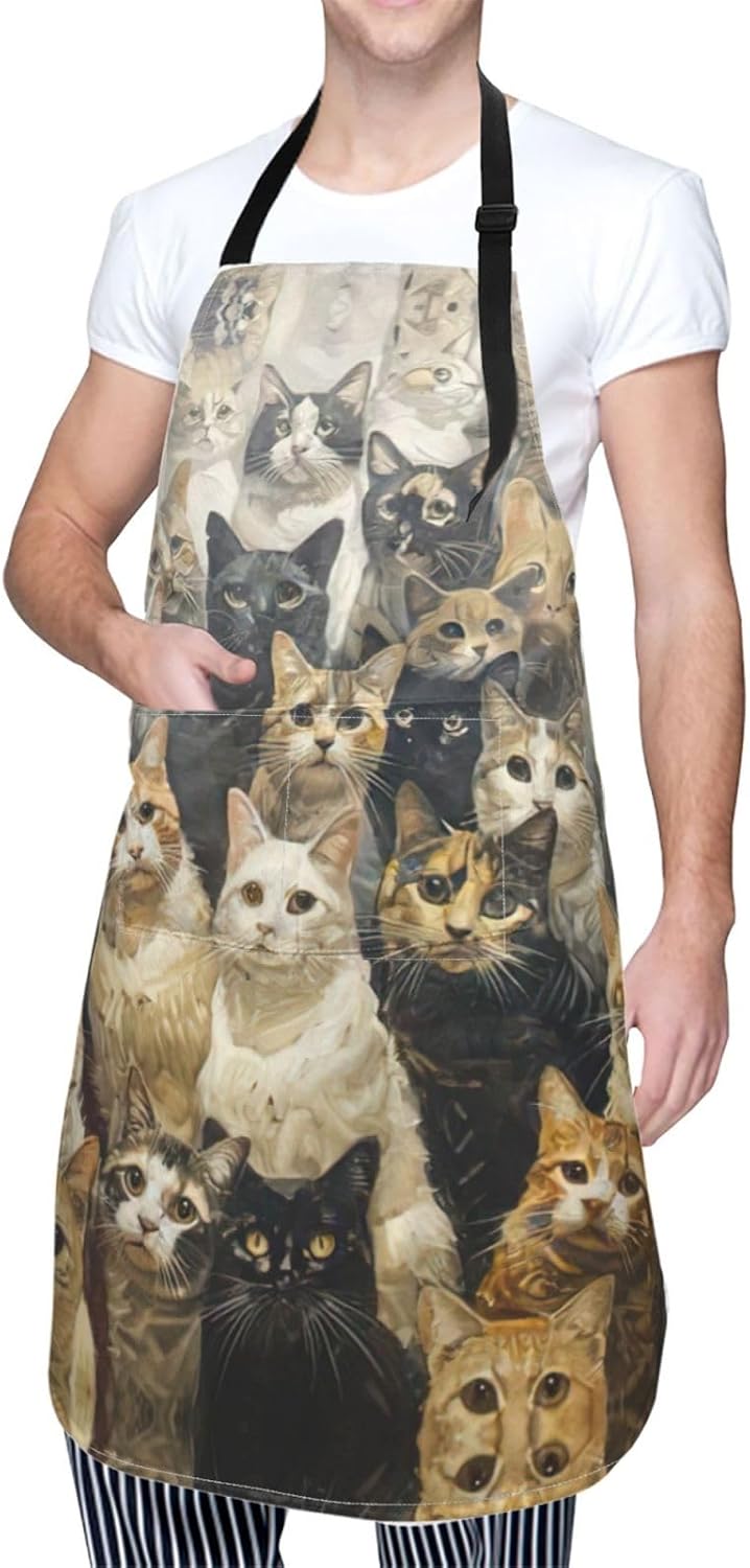Cat print Waterproof chef's apron with pocket apron for kitchen cooking baking barbecue and gardening