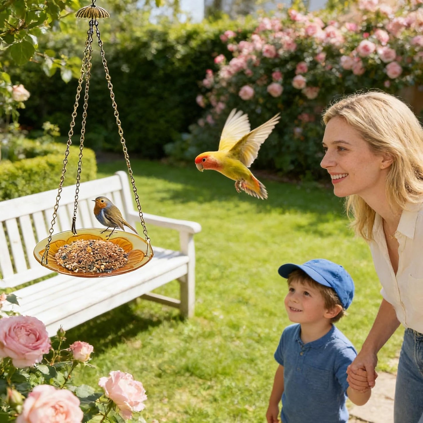 Bird Feeder - Floral Pattern Dish | Bird Feeding Station | for Outdoor, Garden, Backyard, Porch, Park