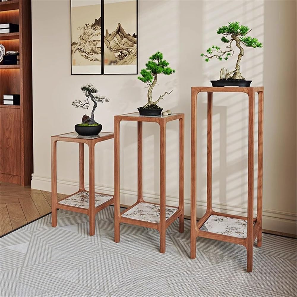 Oriental Vase Stand Black Walnut Home Living Room Floor Bonsai Rack, Light Luxury New Chinese Rock Plate Ornament Stand Vase Display Stand(Small)