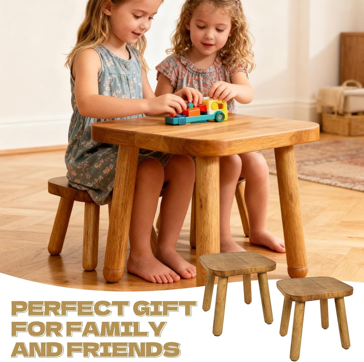 2 Pack Small Wooden Step Stools 9 Inch, Non-Slip One Step Stool Holds 300 lbs, Sturdy Bathroom Stool Plant Stand Square Footstool for Bedroom, Bathroom, Nursery, Easy Assembly