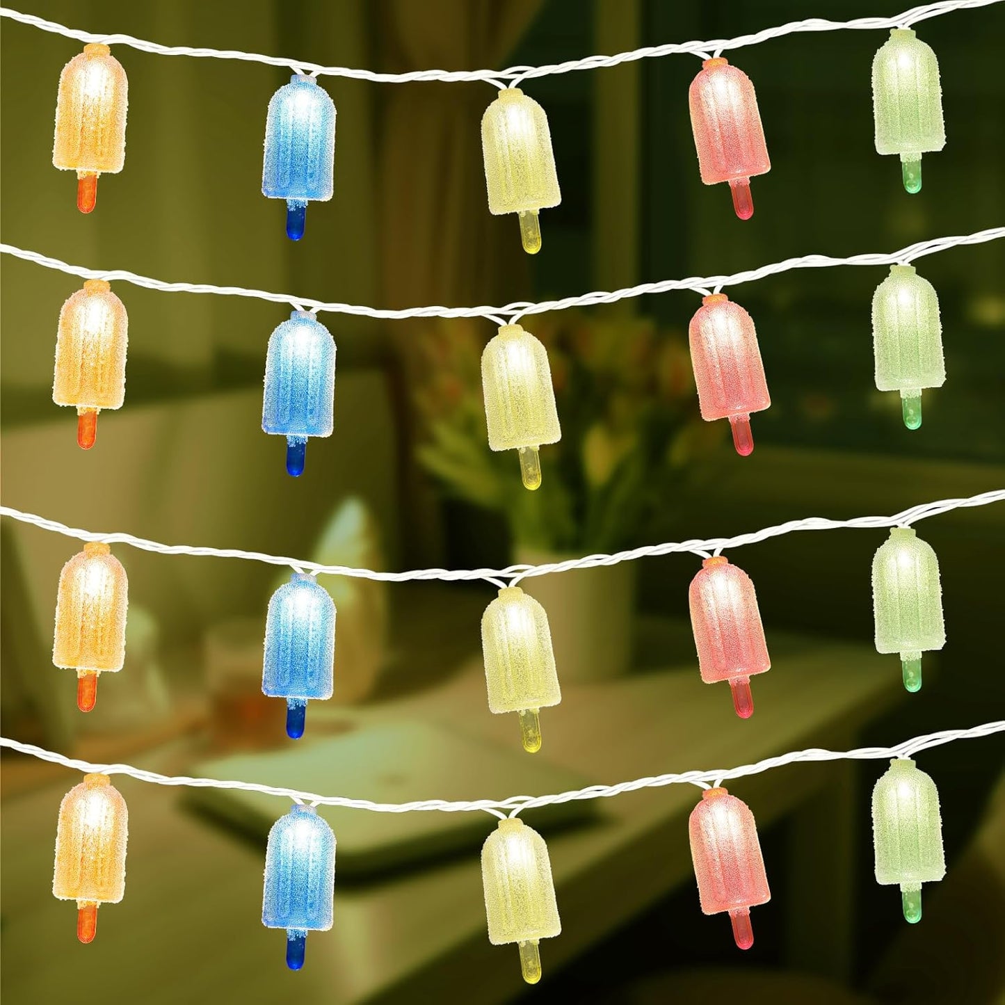 Abeja Popsicle Decorations String Lights, 8.5Ft Colorful Ice Cream Patio String Lights with 10 Popsicle Shaped Lights for Garden Bedroom Summer Theme Beach Decorative Lights