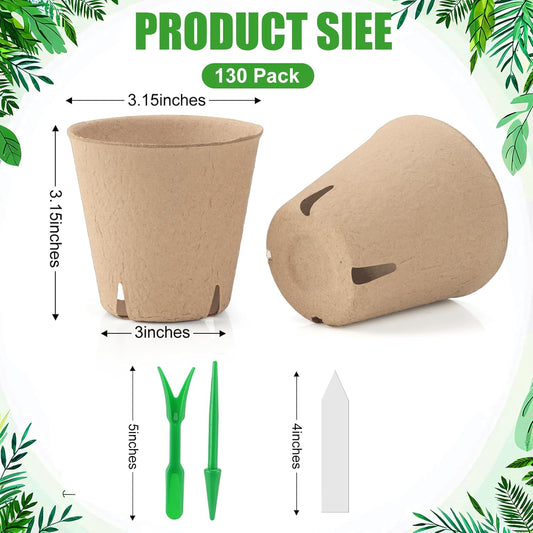 130 Pcs 3.15 Inch Peat Pots,Seed Starting Pots with Drainage Holes Rou