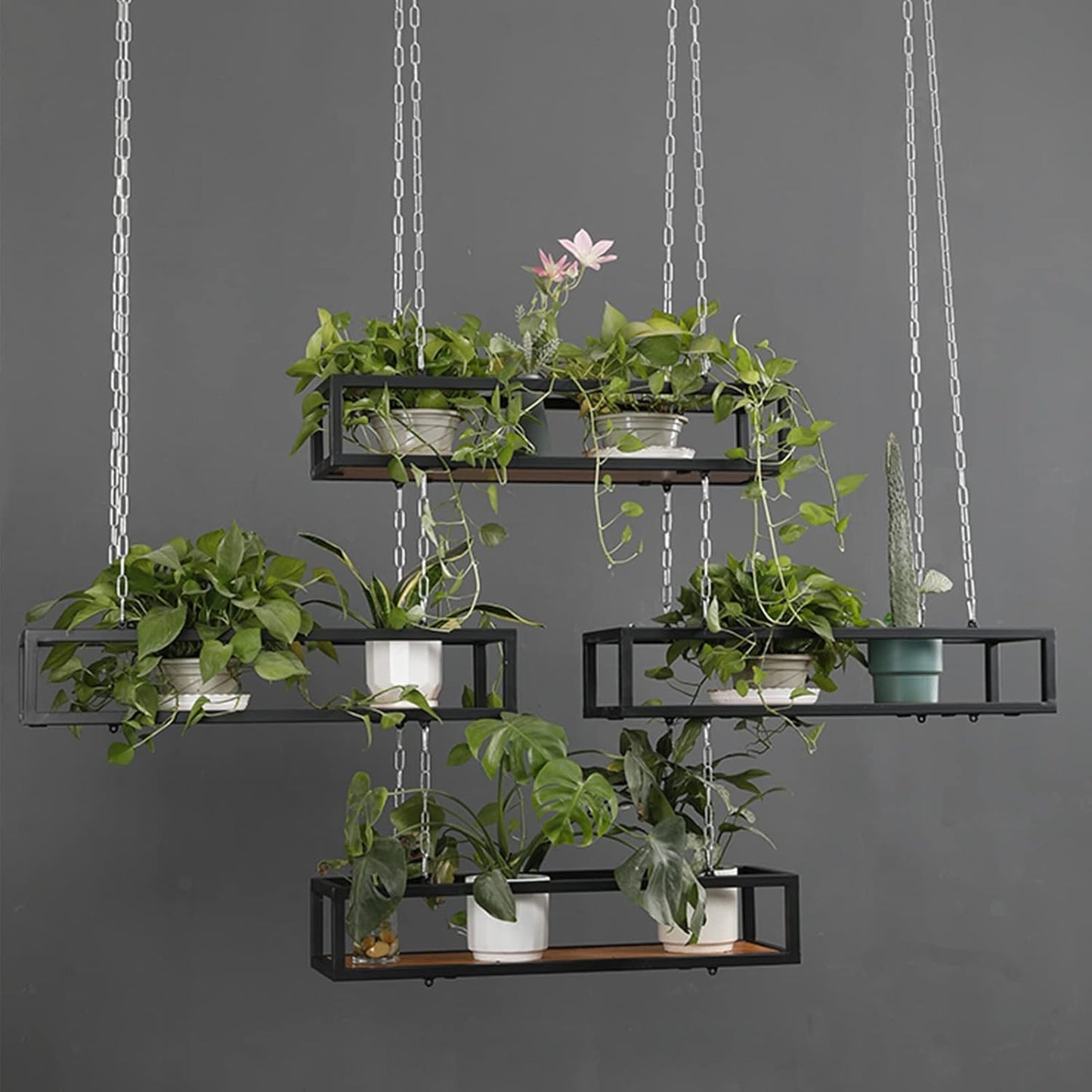 Creative Hanging Flower Pot Display Rack, Solid Wood & Iron Frame Plan