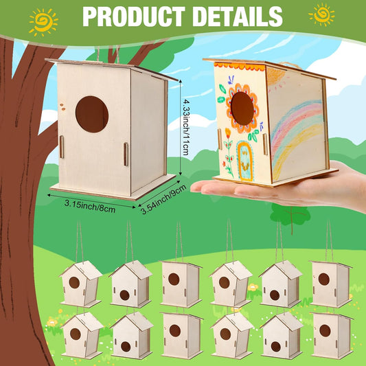 DoubleFill 48 Pcs Bulk Wooden Bird Houses Kits for Kids DIY Bird House Kit Unfinished Wood Birdhouse Wooden Crafts to Paint, Build, and DIY for Valentines Crafts Classroom Activity, 3 Styles