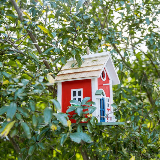 MEWANG Colorful Wooden Bird House Condo for Garden - 9.7" H Decorative Birdhouse with Feeding Function, Rustic Cottage Style, Bird Feeder Gift for Hummingbirds, Bluebird and Wild Birds