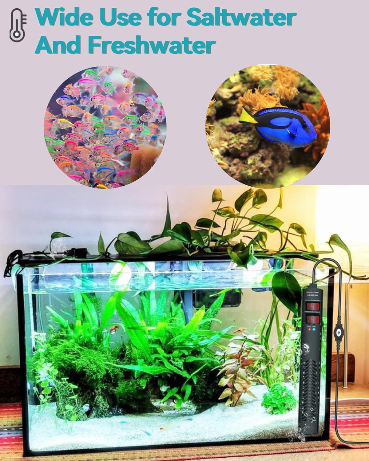 AHJ Aquarium Heater for 40-55-75 Gallon, 300W Submersible Fish Tank Wa