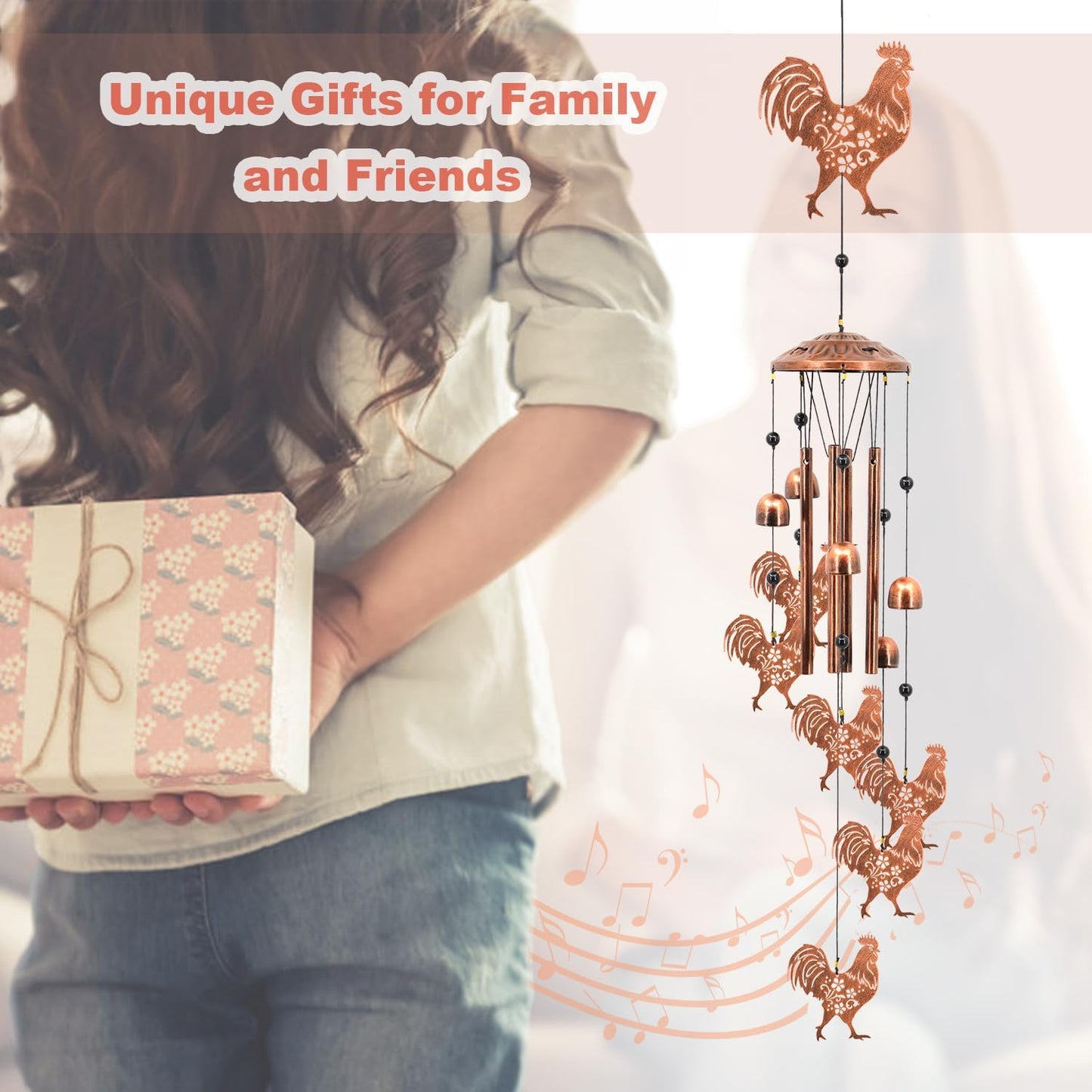 Rooster Wind Chimes for Outside, Rooster Farmhouse Memorial Gifts for