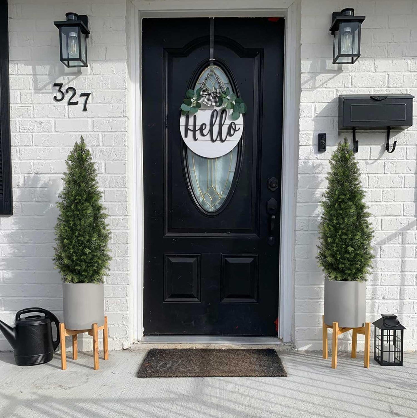 Aveyas 4ft Artificial Cedar Topiary Trees for Outdoor Front Porch Door, 4 Feet Faux Potted Plants Evergreen Fake Pine Cypress Tree for Outside Home Decor (4 ft Tall) - Set of 2 Pack
