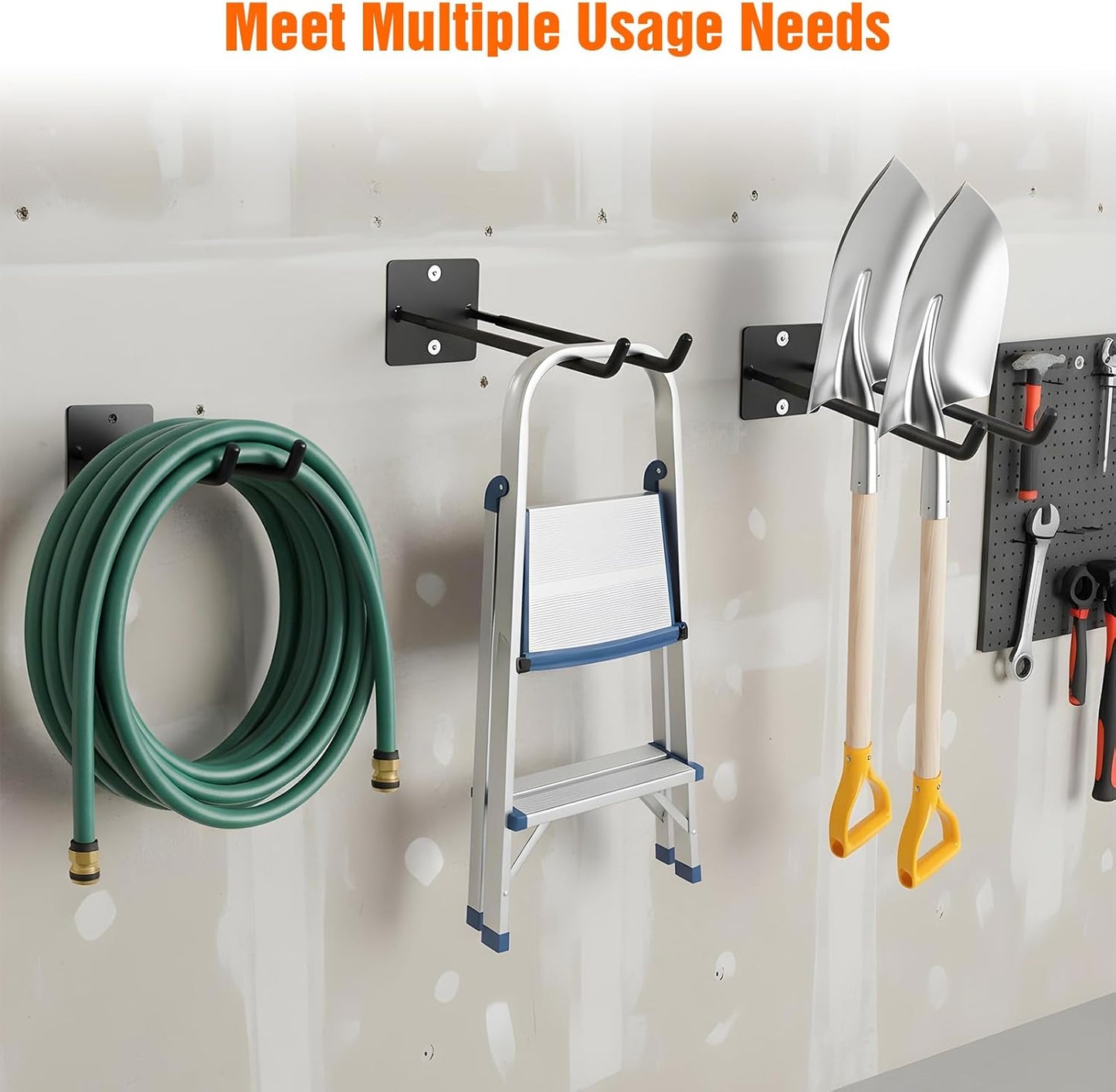 14 Inches Extra Large Garage Hooks, 4 Pack Heavy Duty Tool Organizer Wall Mount Hangers, Long Utility Storage Hooks for Car Tires, Chairs, Ladders, Ropes, Garden Tools, Power Tools