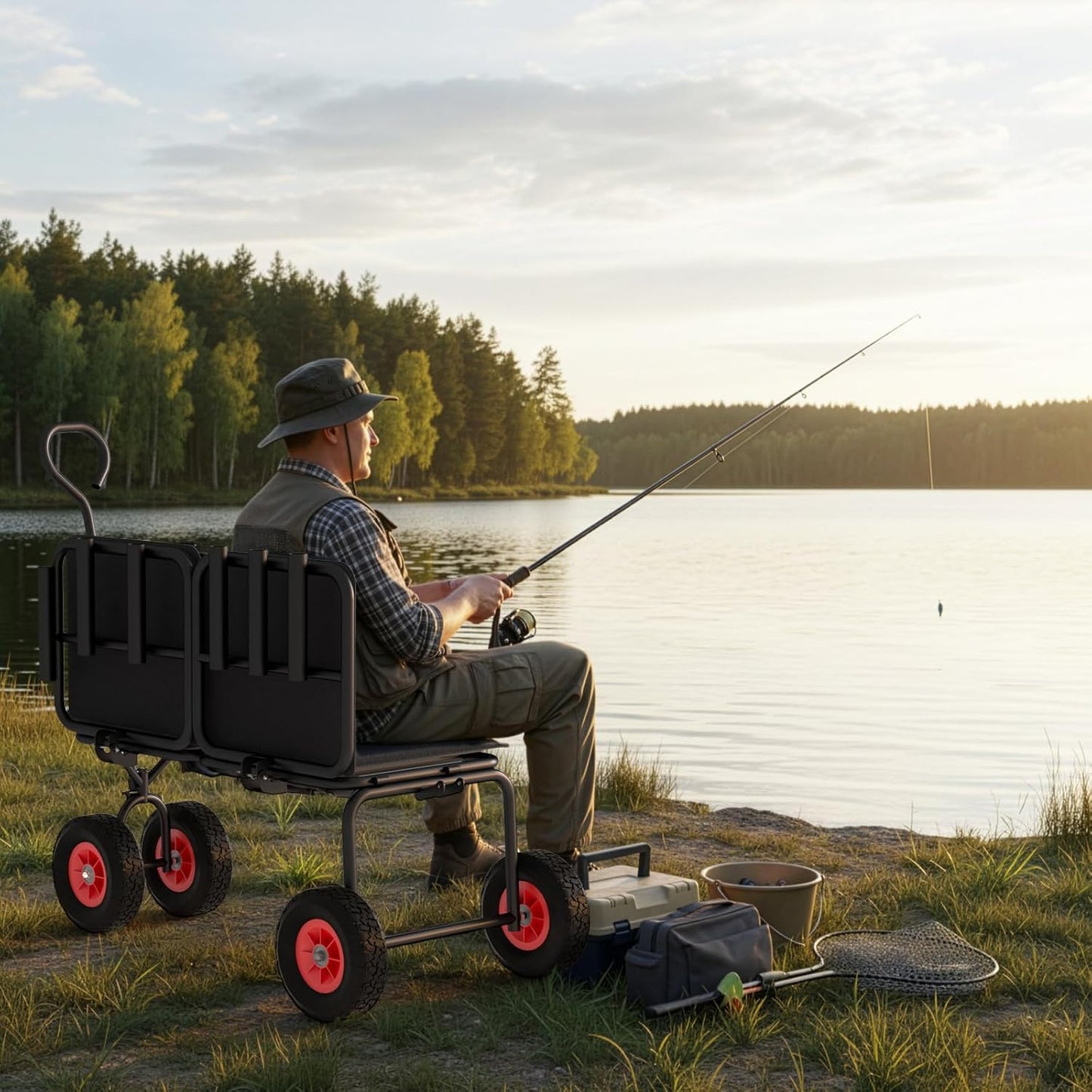 3 in 1 Beach Fishing Cart, Heavy Duty Garden Carts w/All Terrain Infla