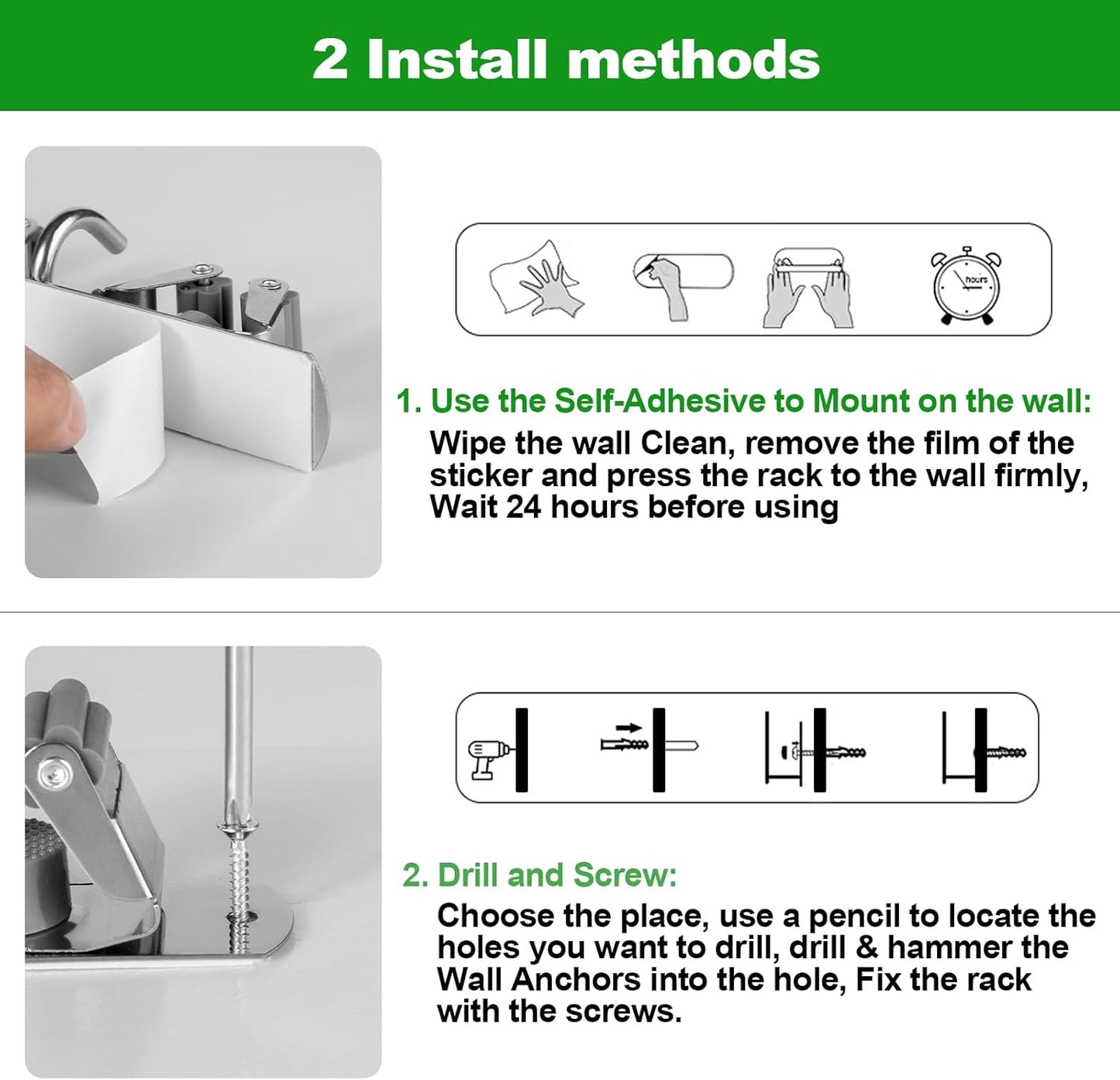 voze 5 Racks and 4 Hooks Mop and Broom Holder Wall Mount, Self Adhesiv