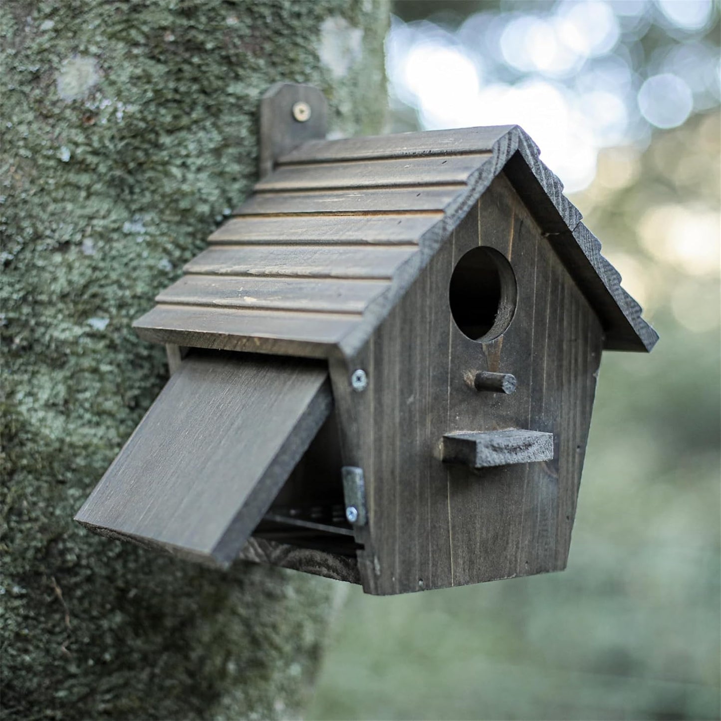 Outdoor Wooden Bird House - Weather-Resistant Hanging Garden Birdhouse Attracts Finches, Bluebirds, and Cardinals - Black Easy-Clean Birdhouse