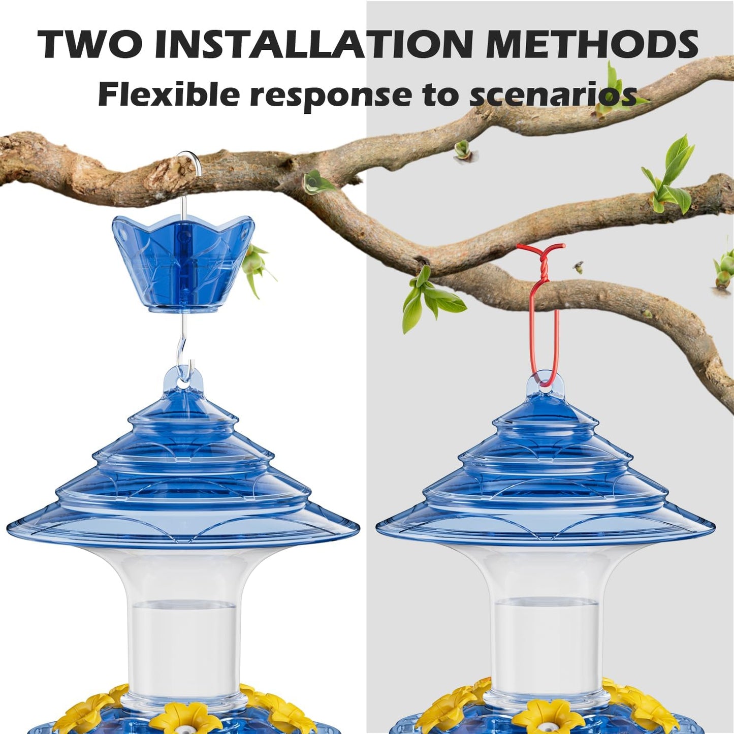 Birdream Hummingbird Feeder for Outdoors Hanging, 20 OZ Humming Birds Feeders with 5 Bee Guard Feeding Ports & Built-in Ant Moat and Brush, Bird Feeder for Outside, Gifts for Women - Blue
