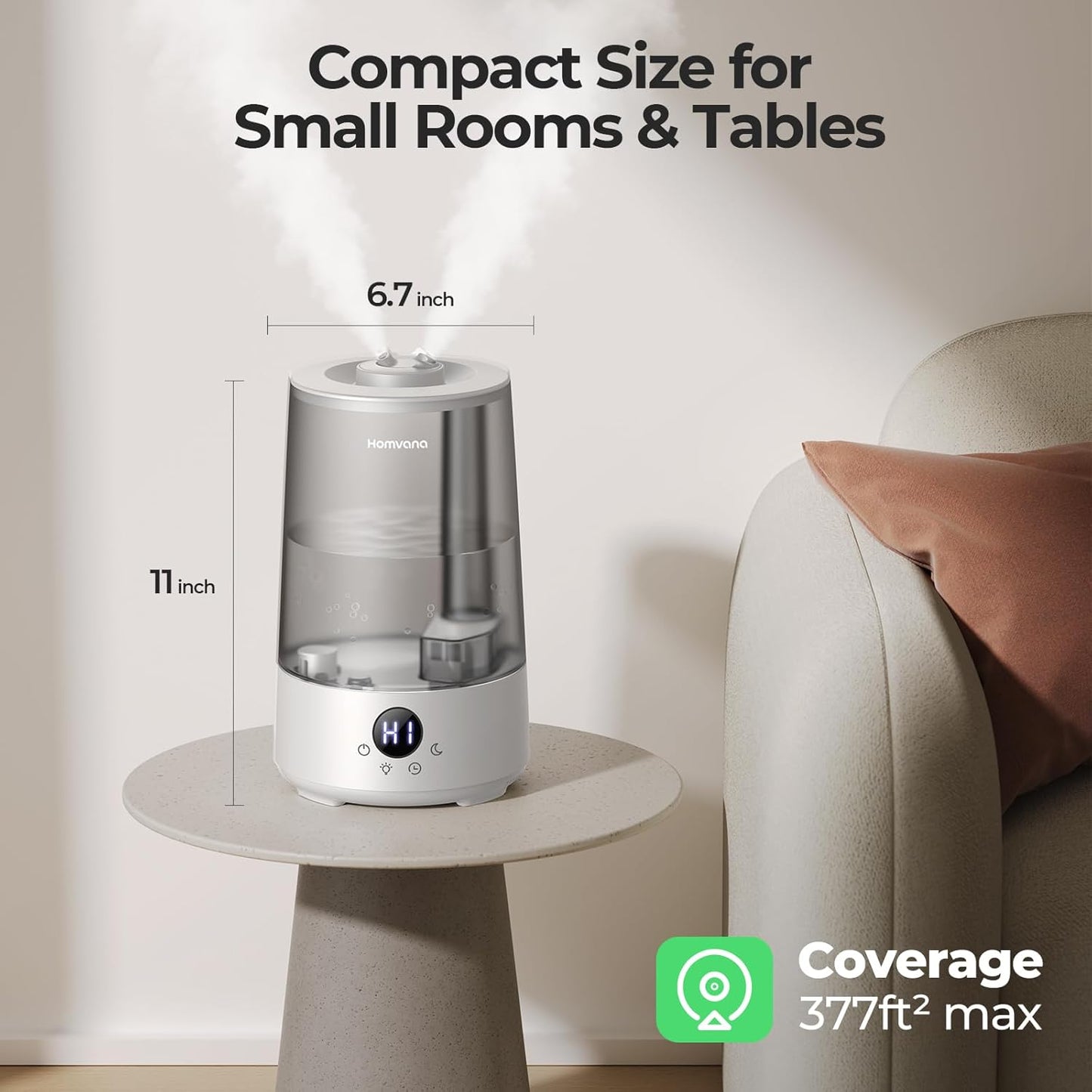 Homvana Humidifiers for Bedroom Home, 3.6 L Cool Mist Top-Fill 34H Sup
