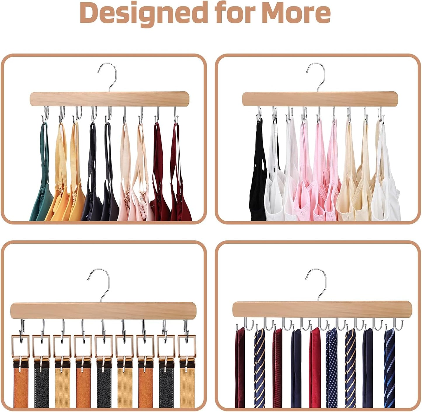 2 Pack Bra Hanger for Closet Organizer, Premium Wooden Tank Top Hanger