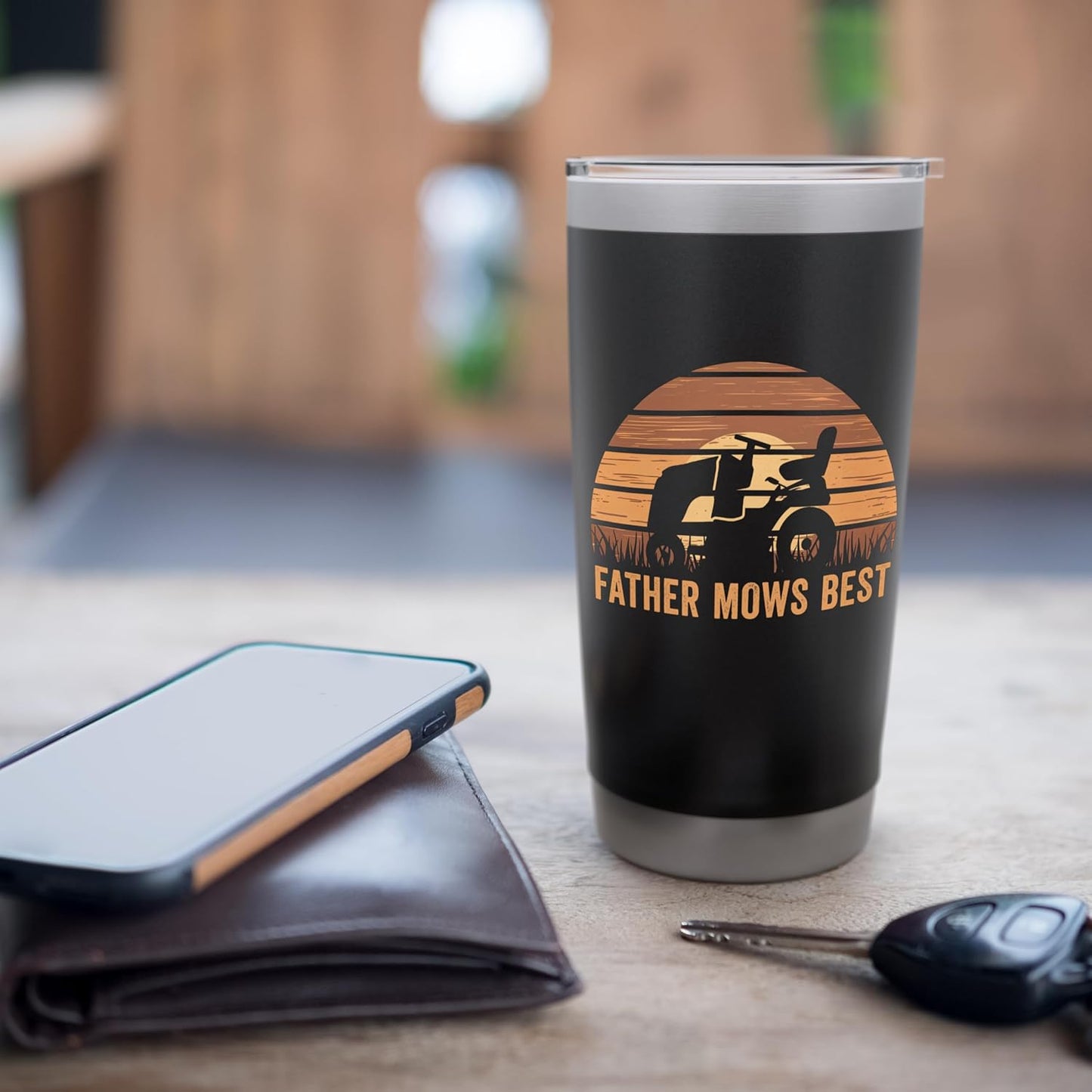 Father Mows Best Lawn Care Dad Mowing Gardener Father's Day Stainless Steel Insulated Tumbler