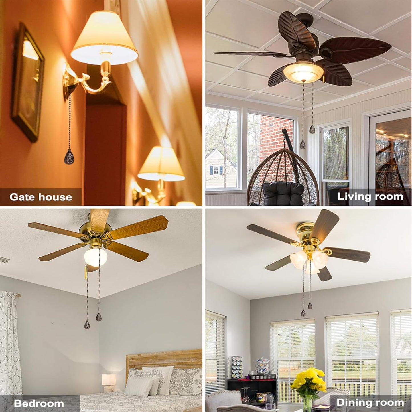 4 Pack Bronzed Ceiling Fan Pull Chain Extension, 12 Inches Classic Dro