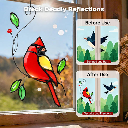 Cardinal Stained Glass Window Hanging, IDEA SHOW Red Cardinal Suncatcher, Real Glass Window Hanging Ornament, Handmade Bird Home Decor Memorial Gift for Women, Mom, Bird Lover