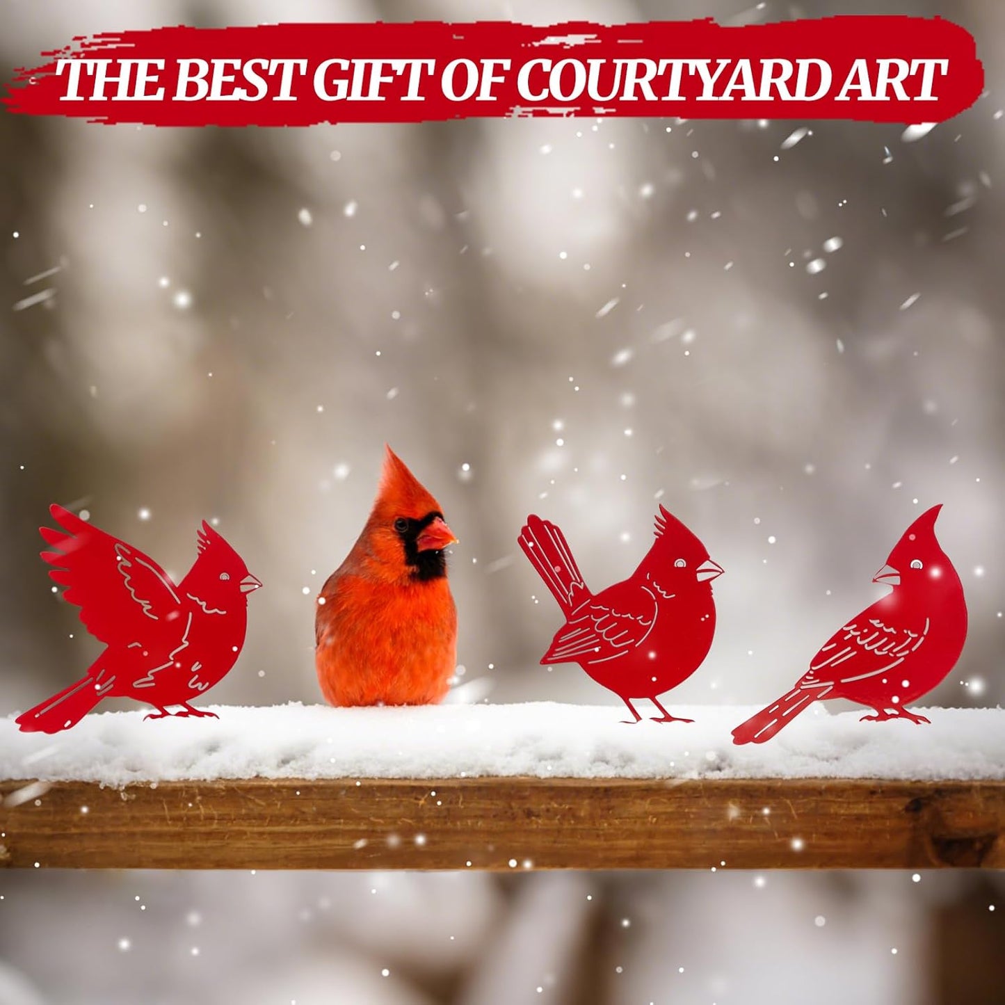 Leinuosen 5 Pcs Red Cardinal Birds Silhouettes Decoration, Garden Spring Decor Outdoor, Metal Bird Craft Statue Set, Yard Art Ornaments for Garden Patio, Cardinal Silhouette, Housewarming Gift
