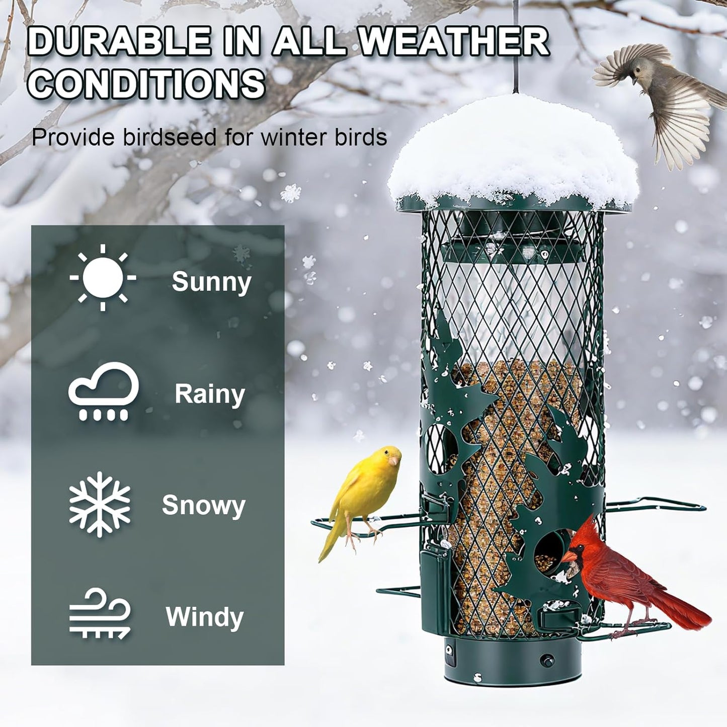 Squirrel Proof Bird Feeder for Outdoors Hanging, Metal Mesh Bird Feeder for Outsides with Gravity Protection for Small Birds, Weatherproof and Durable, Green