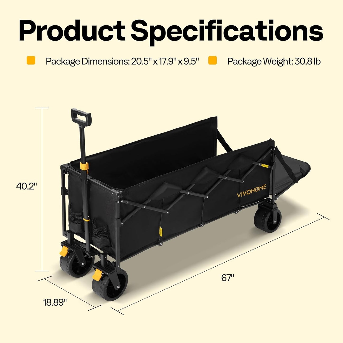 VIVOHOME 48''L Extended Collapsible Wagon Cart with 440lbs Weight Capa