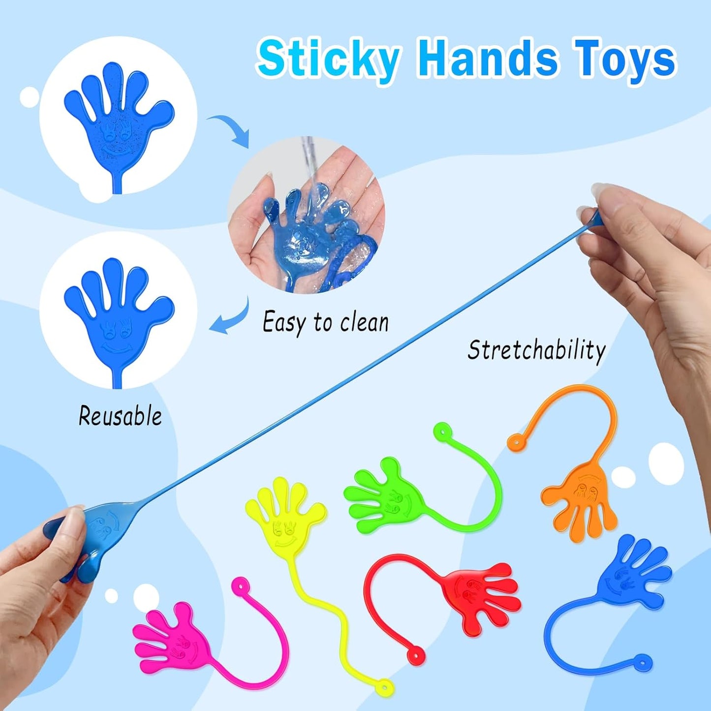 Sticky Hands Bulk 48 PCS Easter Basket Stuffers Egg Fillers Party Favors for Kids 4-8 8-12 Stretchy Sticky Hand Toy Kid Goodie Bag Stuffers Small Classroom Prizes Student Gifts Birthday Party Supplies