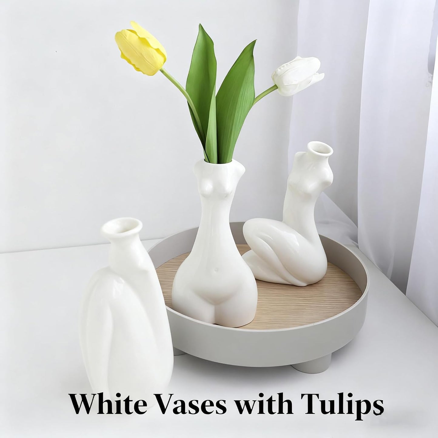 Abstract Female Body Vase - Artistic Butt & Boob Planter Bud Vase, Modern Ceramic Sculpture for Flowers, Funny Unique Home Decor Centerpiece (Akimbo-5.12'' H)