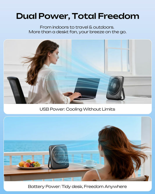 Otlonpe Personal Portable Desk Fan, 4000mAh Small Rechargeable Portable Fan Battery Operated & USB Powered for Travel Sleeping Bedroom Office Home Table, Cordless, Quiet, 4-Speed, 6.5 Inch (Black)