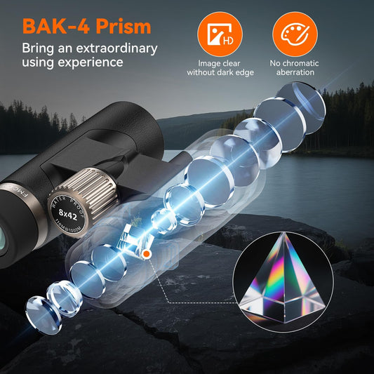 8X42 Binoculars for Adults Hunting & Bird Watching - with BAK4 Prism & FMC Lens, IPX7 - Compact for Hunting, Bird Watching, Travel, Football Games & Outdoor Travel