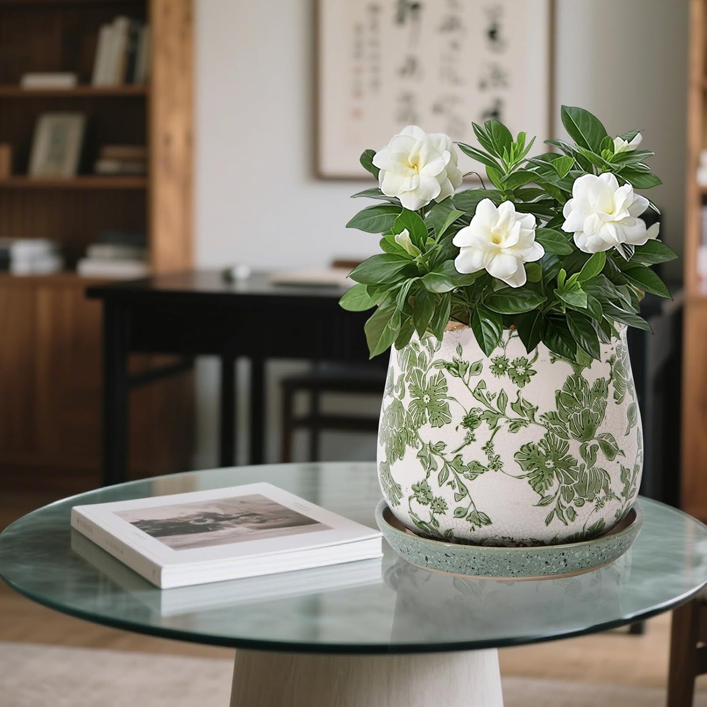 Ceramic-Planters-for-Indoor-Plants with Saucer, 6 inch Vintage Ice Cra