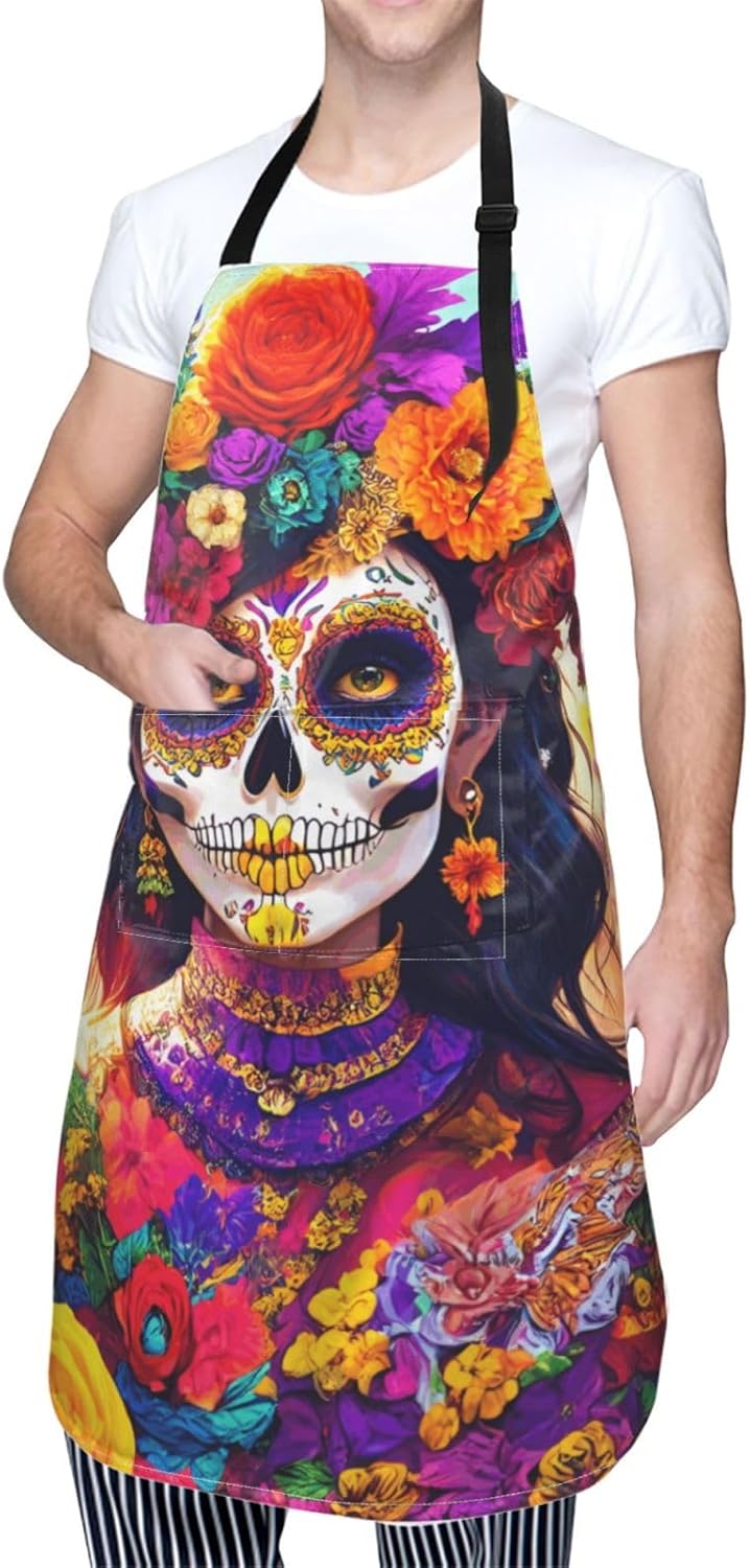 YANYU Skull Skeleton Print 28x33 In Kitchen Apron Stylish Chef Apron w