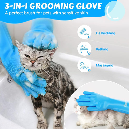 Pecute Pet Grooming Gloves - Heat Resistant Silicone Gloves with High-