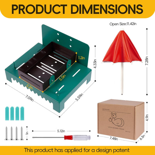 Metal Squirrel Feeder Picnic Table with Umbrella - Heavy Duty Iron Outdoor Chipmunk Feeder, Rust Resistant Corn Cob Holder, Funny Backyard Wildlife Gift for Nature Lovers. (RED)
