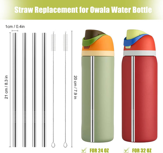 Metal Straw Replacement for Owala Water Bottle 24 oz 32 oz Accessories, With 2 Straw Cleaner, Reusable Stainless Steel Straws Compatible With Owala Water Bottle - 4pcs