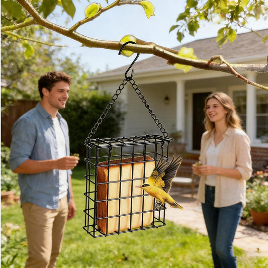 Hanging Wild Bird Feeder - Garden Seed Station for Songbirds Small Birds | Clear Tube with Perches Easy Refill Hanging Hook Window Mount Backyard Patio Balcony Wildlife Supply 5.2x5x1.61 in