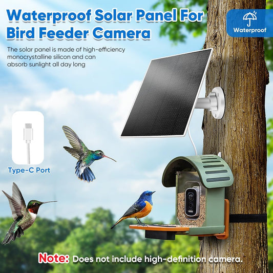 3W Solar Panel for Bird Feeder, Continuously 3W Power with Battery Sup