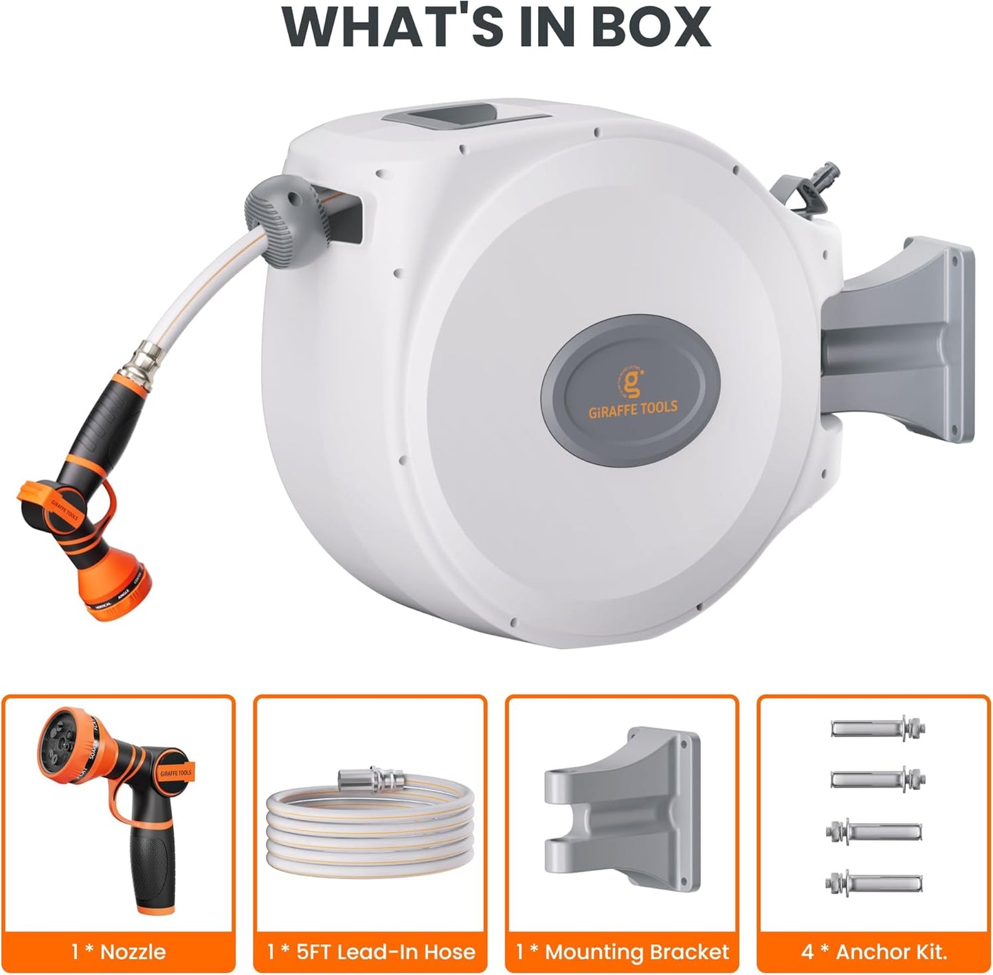 Giraffe Tools CW20 Retractable Garden Hose Reel 5/8" x 60 ft Heavy Dut