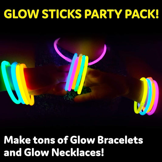 PartySticks Glow Sticks Party Supplies 100pk - 8 Inch Glow in the Dark Light Up Sticks Party Favors, Glow Party Decorations, Neon Party Glow Necklaces and Glow Bracelets with Connectors