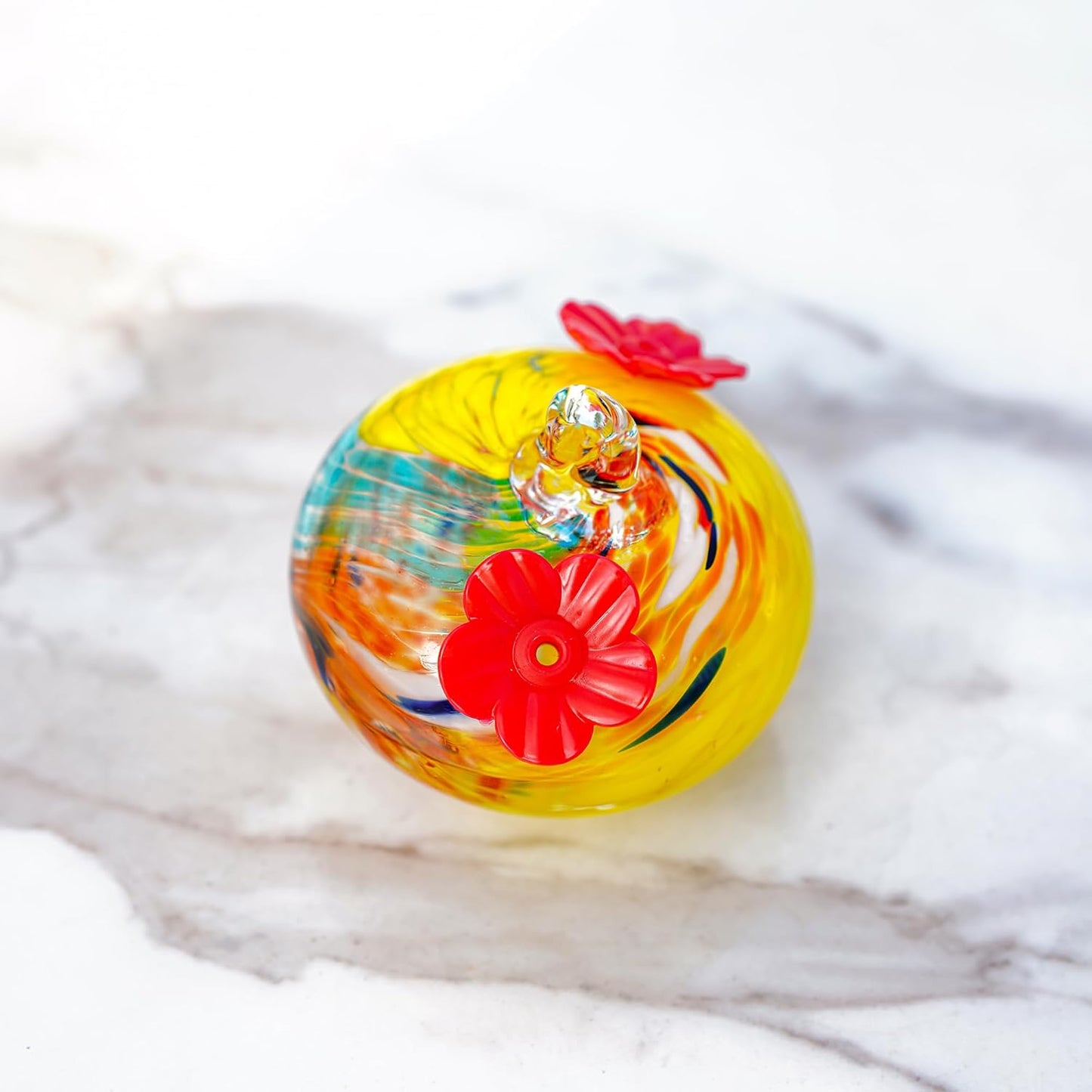 3inch Hand Blown Glass Hummingbird Feeders for Outdoors with 2 Feeding Ports Leak Proof Small Glass Humming Bird Feeder for Window Garden Patio Decoration