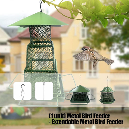 Anti Squirrels Metal Wild Bird Feeder Feeding Stations Wide Roof Protections Dry Large Preservation for Garden Birds Anti Squirrels Weatherproof Metal Bird Feeder