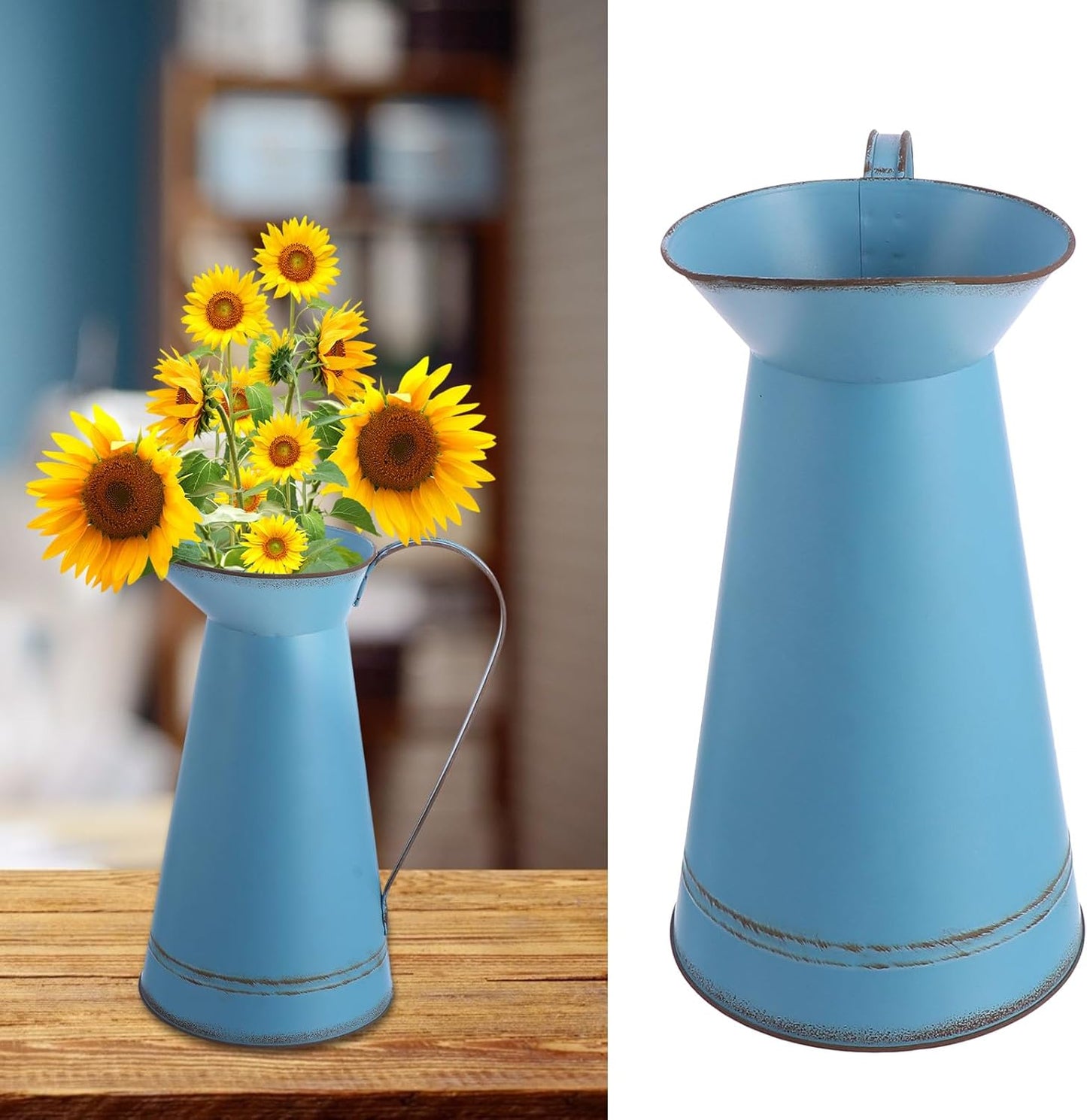 Blue Large Iron Flower Bucket, Multifunctional Metal Planter Pot for Home Décor, Creative Succulent Container Suitable for Indoor and Outdoor Use