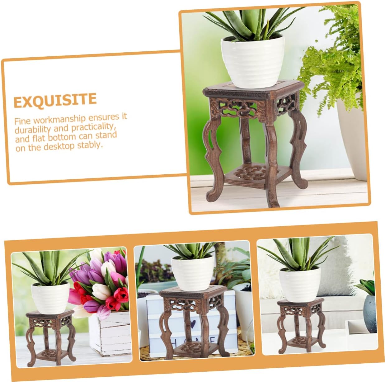 PRETYZOOM Antique Jade Carving Stand Wooden Planter Holder Home Decor Vase Display