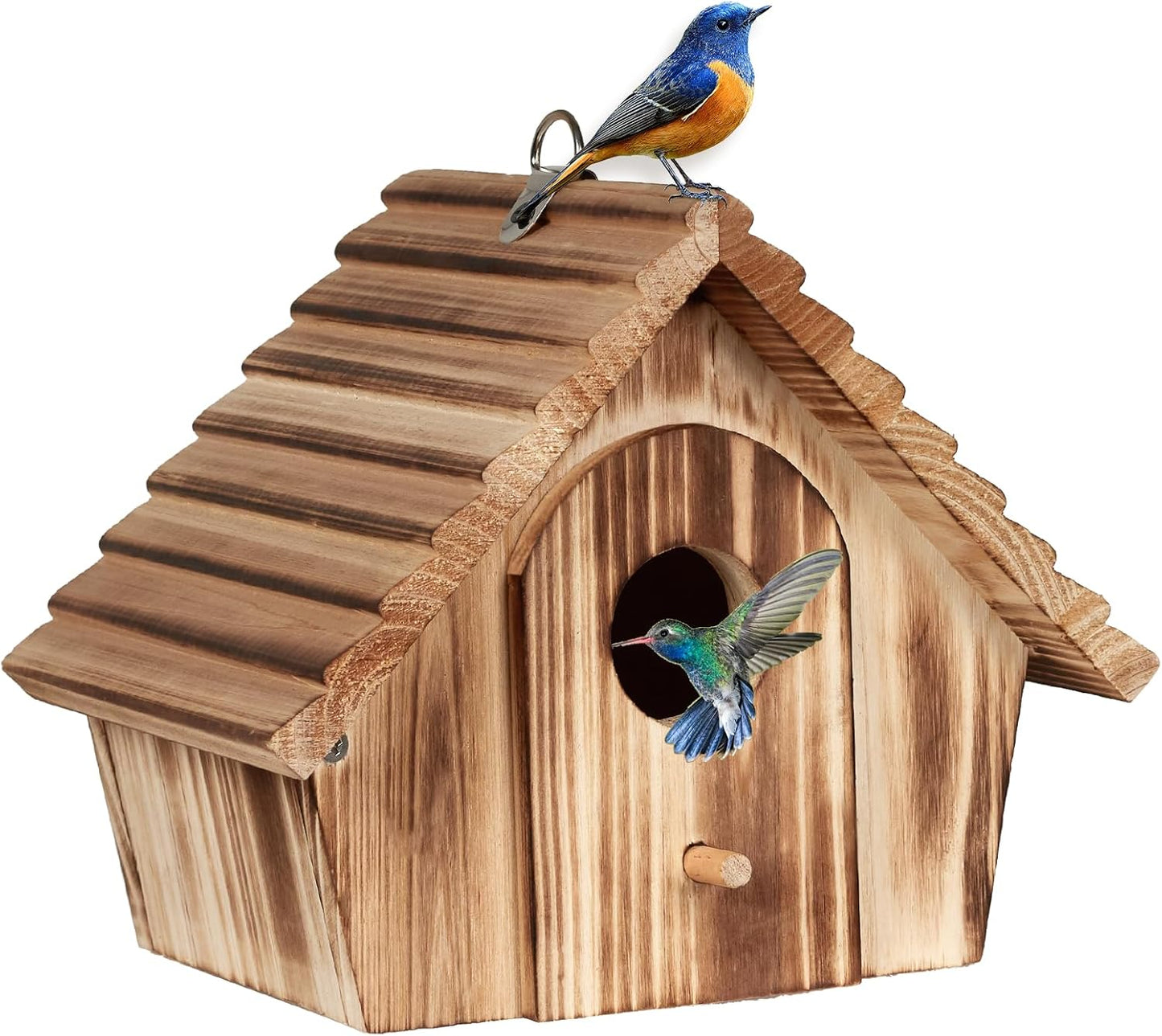 Bird House for Outside - Hanging Outdoor Birdhouse - Natural Wood Bird Nesting Box for Bluebirds, Hummingbirds, Finches, Wrens, Cardinals - Easy to Clean & Durable Garden Bird Shelter