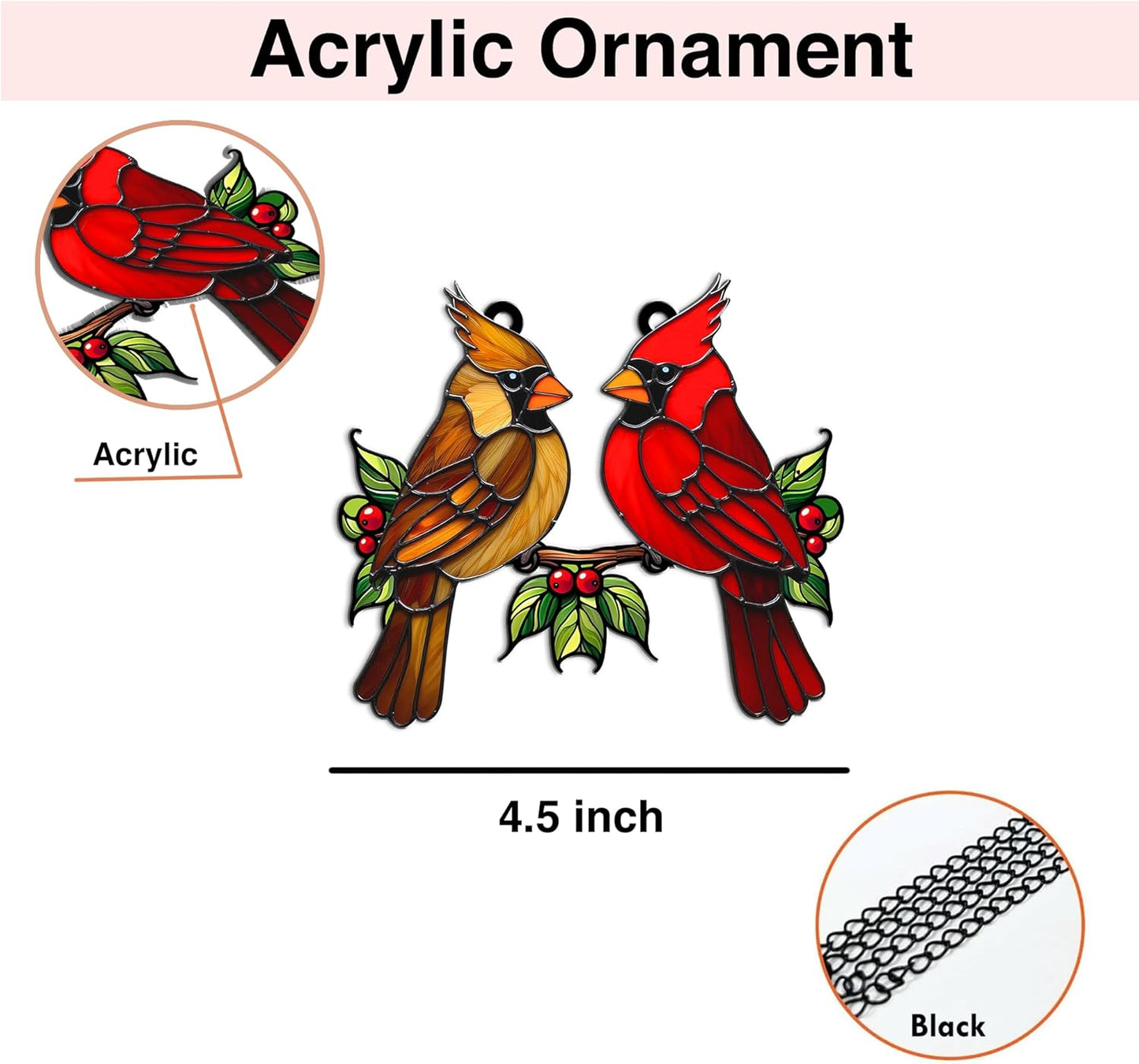Cardinal Bird Suncatcher – Acrylic Window Hanging Ornament, Red & Brown Cardinal Couple, Memorial Bird Sun Catcher Gift for Mom, Nature Garden Window Decor (Sun-32)