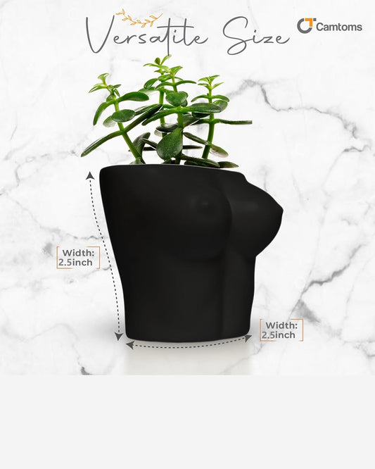 Body Vase Female Form - Woman Body Statue for Decor - Boob, Bust Planter - Ceramic Incense Holder (Small, Black)
