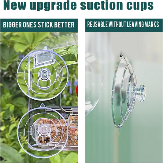 Window Bird Feeder 2 Pack with Strong Suction Cups, Clear for Viewing, Bird Feeders for Outdoors with Drain Holes