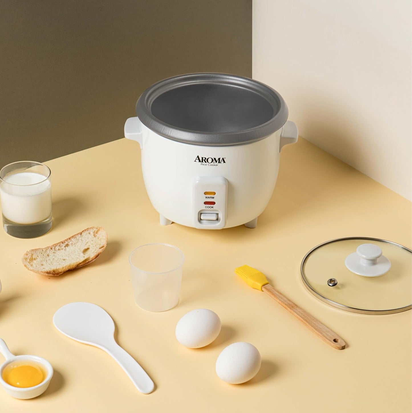 AROMA® Rice Cooker, 3-Cup (Uncooked) / 6-Cup (Cooked), Small Rice Cooker, Oatmeal Cooker, Soup Maker, Auto Keep Warm, 1.5 Qt, White, ARC-363NG