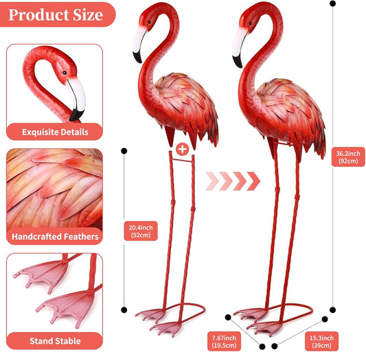 Shorayn Pink Flamingo Garden Statue Outdoor Decor Metal Yard Art Lawn